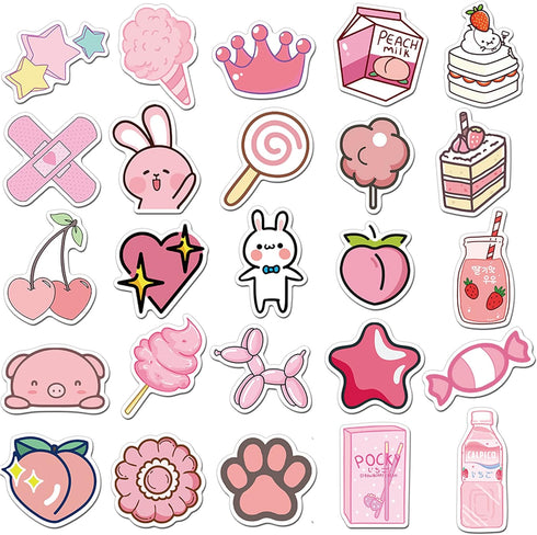 50PCS Cute Kawaii Stickers for Water Bottles, VSCO Pink Stickers for Laptop Aesthetic Gift for Kids Teens Girls