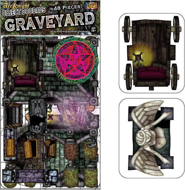 Graveyard - 48pc Double-Sided Graveyard & Terrain Pieces, Roleplaying Objects for Dungeons & Dragons, DND 5E