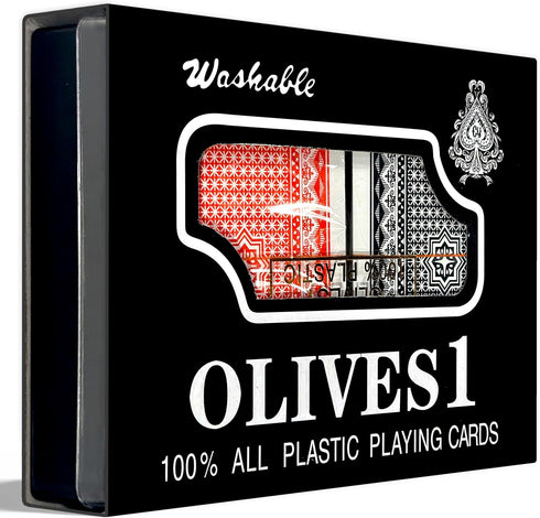 Olives 1 Playing Cards, Poker Cards 2 Pack, Deck of Standard Poker Cards, Casino & Adult Playing Cards, Waterproof Playing Game Cards,large Premium Joker Cards 100% Plastic (Black/Red)
