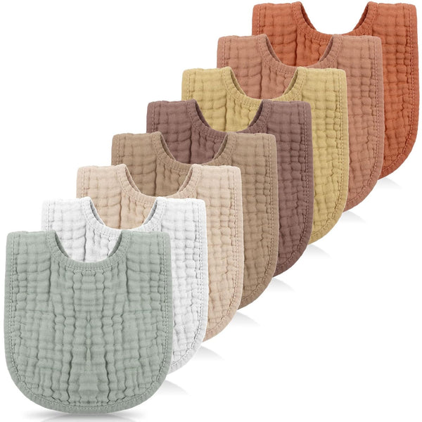 Frienda 8 Pcs Muslin Bibs, Baby Cotton Bandana Drool Bibs for Boys Girls, 6 Absorbent Layers