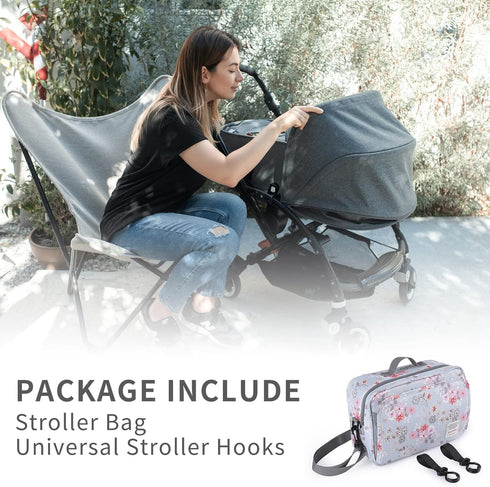 Baby Stroller Organizer Bag with Insulated Pocket, Universal Fit for Diapers, Wipes & Toys, Floral Design