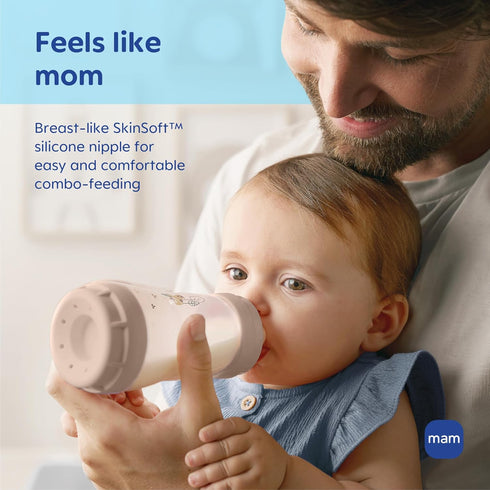 9oz 2+ 4 Pack MAM Easy Start Anti-Colic Wide Neck Baby Bottle, Medium Flow Breastfeeding-Like Nipple, Reduces Colic Gas