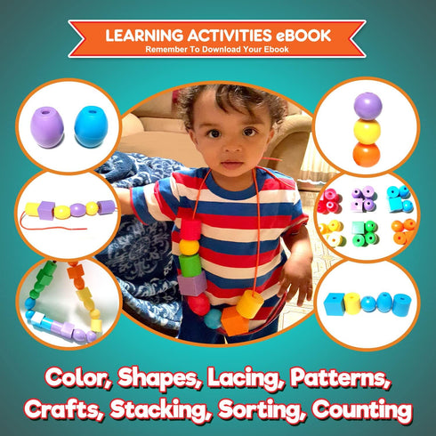 Jumbo Lacing Beads for Kids - Montessori Toddler Games and Educational Toys, Rainbow Matching Game and Stringing Bead