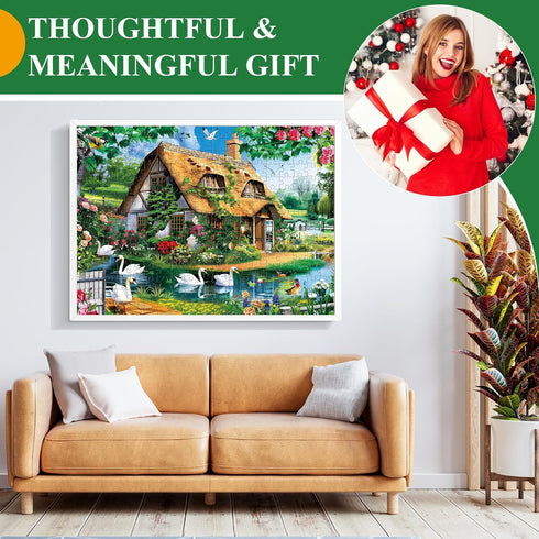 VoYouTwo 300 Country 8-10 10-12,Garden Nights,20.5x15 Piece Puzzles for Adults, Cottage Lake Puzzle for Adults Kids