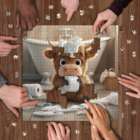 PICKFORU 1000 Highland Cow Puzzles for Adults Pieces,Cute Cow Jigsaw Puzzle, Funny Bathroom Calf Puzzles, Challenging