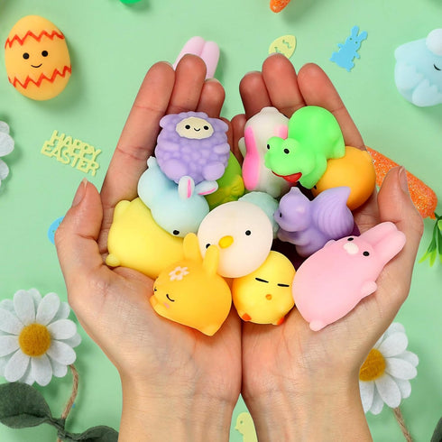 36pcs Easter Mochi Squishy Toys | Prefilled Eggs with Mini Squishy Toys | Easter Shapes | Basket Fillers, Party Favors