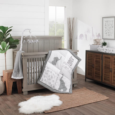NoJo Elephant Tribe Grey and White 100% Cotton Fitted Crib Sheet
