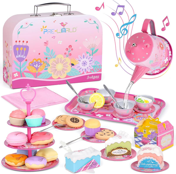 Tea Party Set for Toddles 3-5,PRE-WORLD Musical Kids Tea Set for Little