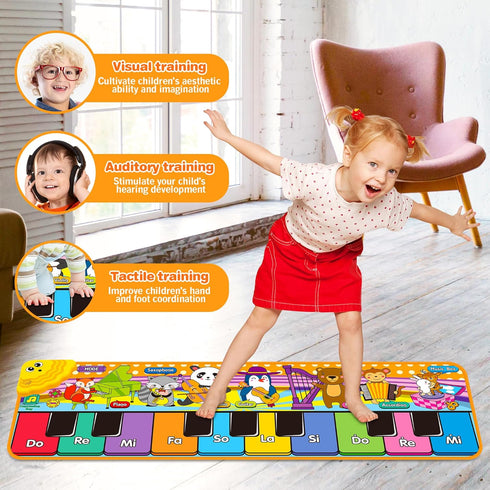 25 1 2 3 4 5 6+ Kids Musical Piano Mats with Music Sounds, Musical Toys Baby Floor Piano Keyboard Mat Carpet Animal