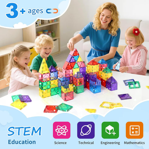 100 4-8, 3 4 5 6 7 8+ Mruikeny Pieces Magnetic Tiles for Kids Ages Glitter Magnetic Building Tiles Preschool Learning