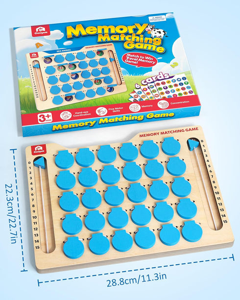 3 4 5 Coogam Memory Matching Game, Wooden Board Travel Toy with Memory Cards, Essential Activity for Road Trip