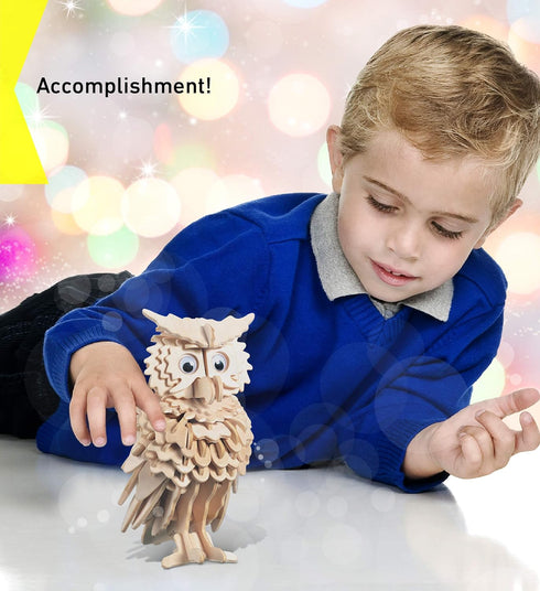 Puzzled 3D Puzzle Owl Wood Craft Model Kit, Fun & Unique Educational DIY Wooden Toy, 146 Pieces Pack to Build & Paint