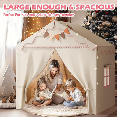 2 4 51" 39" 53" Treestone Doors Kids Play Tent with Padded Mat & Light, Large Tent for Toddler with Windows,Kids