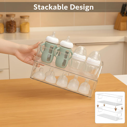 MGY 4Pack Clear Magnetic Baby Bottle Organizer for Refrigerator, Space-Saving Storage for Baby Bottles,Bottle Organizer