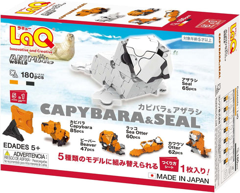 Animal World Capybara & Seal | 180 Pieces | 5 Models | Age 5+ | Creative, Educational Construction Toy Block | Made in Japan