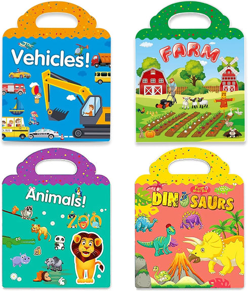 Reusable Sticker Books for Kids - 4 Sets Removable Toddler Sticker Book for Educational Learning Toys