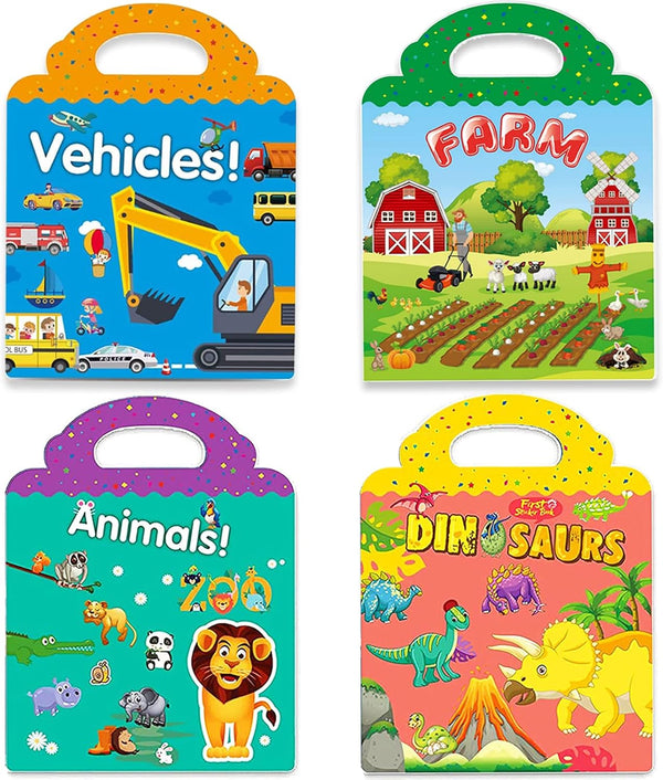 Reusable Sticker Books for Kids - 4 Sets Removable Toddler Sticker Book for Educational Learning Toys