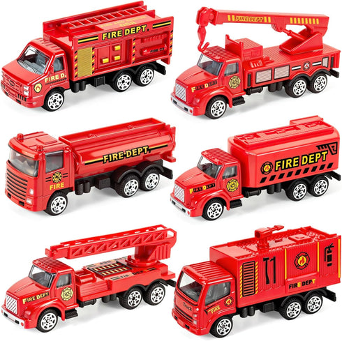 QUANA 6 Pack Diecast Fire Truck Goodie Bag Stuffers, Mini Firetruck Toys