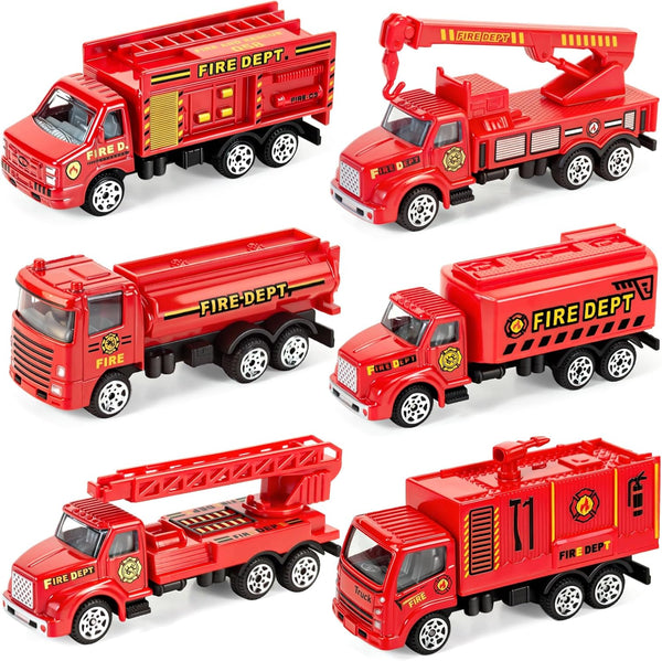 QUANA 6 Pack Diecast Fire Truck Goodie Bag Stuffers, Mini Firetruck Toys