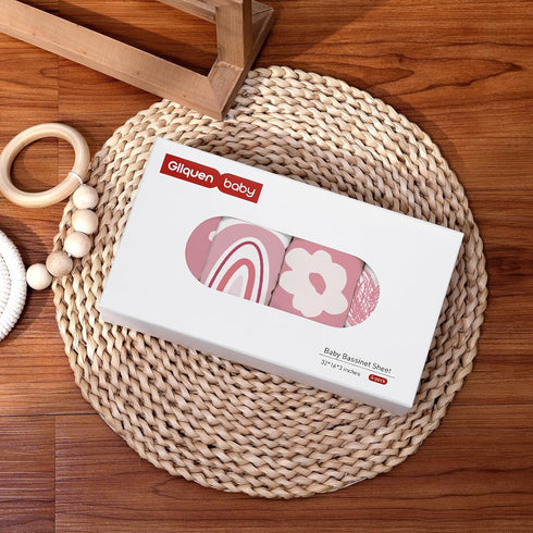 4 Pack, Cozy 32"x16"(Love) Gllquen Baby Bassinet Sheets Breathable Fitted Mattress Sheet, Elastic Travel Crib