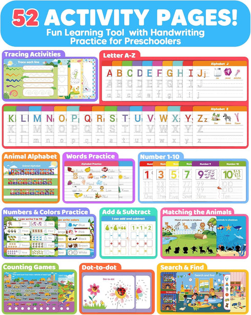 3-5, 3 4 5 Preschool Learning Activities Kindergarten Workbooks, Toddler Busy Book Handwriting Practice, Coloring