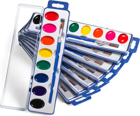 Sets Pack 12, 8 Bedwina Watercolor Paint for Kids - Bulk of Washable Water Color Paints in Palette Tray and Painting