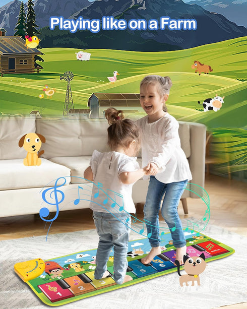 1 5 FOKI Floor Piano Mat for Toddlers, Sensory Educational Dancing Musical Keyboard Carpet Toy, Animal Sounds Touch