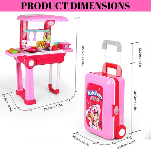 Toy Chef 2-in-1 Set Playset Travel Suitcase Kitchen for Children | Kids' Cooking Includes Toy Pots, Pans, Dishes