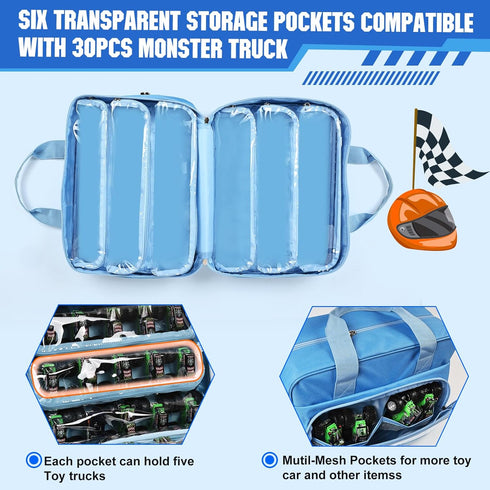 Craflakow 1:64 32 Toy Trucks Carry Case Compatible with Scale Monster Trucks, with Front Display Pocket-Holds Toy