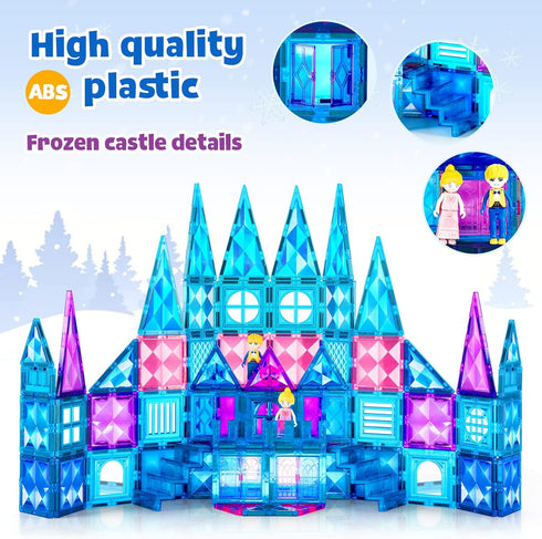 102pcs Frozen Castle Magnetic Tiles - 3D Diamond Building Blocks STEM Educational Toys for Kids Age 3-8 Birthday Gifts