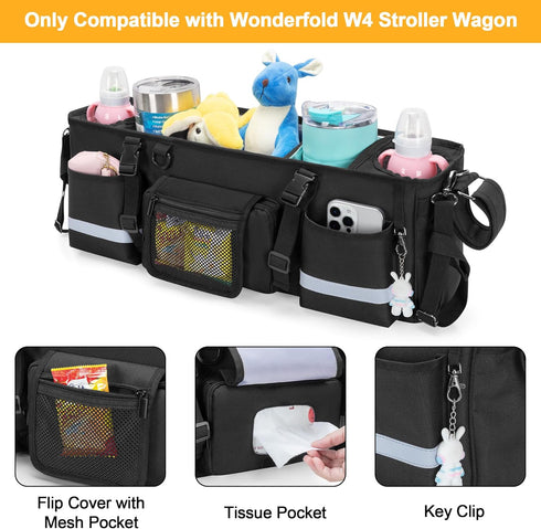 W4, GRAOSO Parent Console Stroller Organizer Compatible with WONDERFOLD with Four Insulated Cup Holders, a Removable