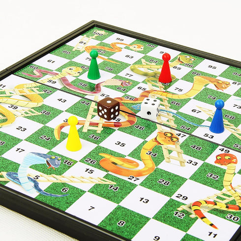 Travel Board Games Small Magnetic Snakes and Ladders, 9.7 Inches Portable Folding Board