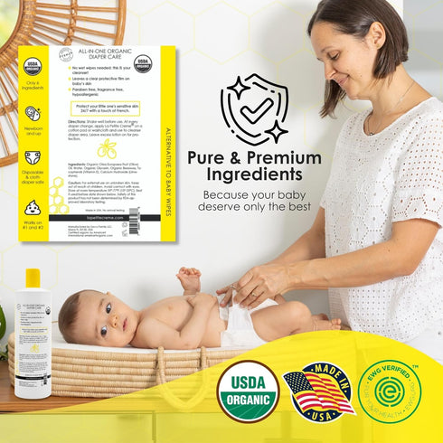 French Premium Diapering Lotion - Gentle Moisturizer & Skin Cleanser, Diaper Cream Alternative (20 oz)