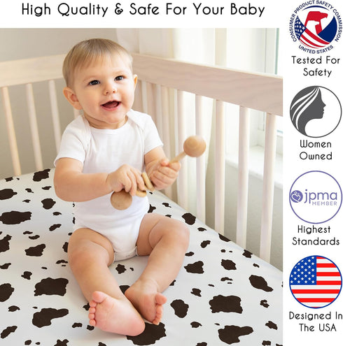 Sweet Jojo Designs Brown Cow Print Baby Boy Fitted Mini Crib Sheet for Western Collection