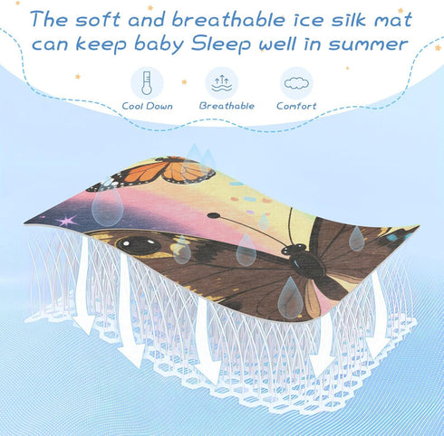 SyXIOP 28" 52" Colorful Rainbow Butterfly Cooling Baby Crib Mattress x Breathable Mattress Protector pad for Kids