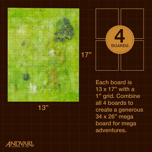 GSM Brands Battle Mat: 4 Pack Open Plains Setting Dry Erase Battle Boards for Dungeons Role Playing Game