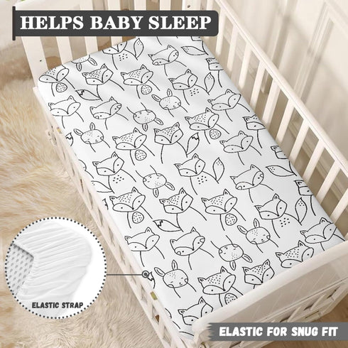 Winpema 28"x52" Doodle Cute Foxs Fitted Crib Sheet Fox Baby Crib Sheet Fit Standard Crib and Toddler Mattress,Crib