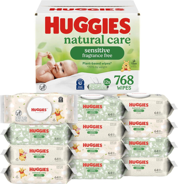 Huggies Natural Care Sensitive Baby Wipes, Unscented, Hypoallergenic, 99% Purified Water, 12