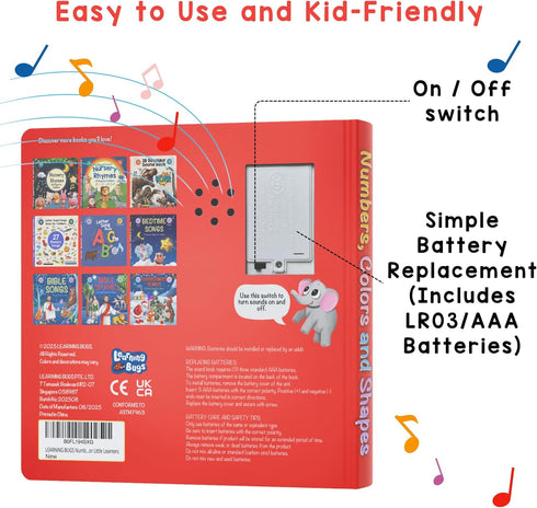 28 Counting 28-Button 1-3 LEARNING BUGS Numbers, Colors & Shapes Favorite Nursery Rhymes, Musical Books for Toddlers