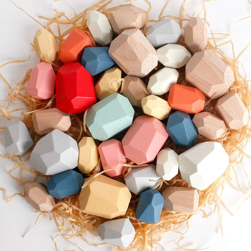 BESTAMTOY 36 PCS Wooden Sorting Stacking Rocks | Sensory Toddler Montessori Toys for Kids 3-6 Years