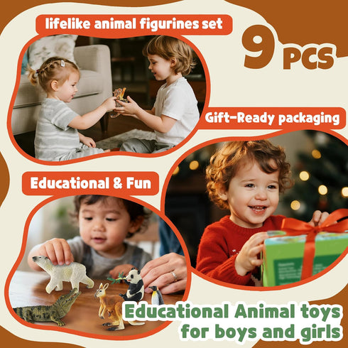 9 3-5 Zippytots PCS Zoo Animal Toys for Kids Realistic Plastic Wild Animal Figurine Toys Educational Learning Toy