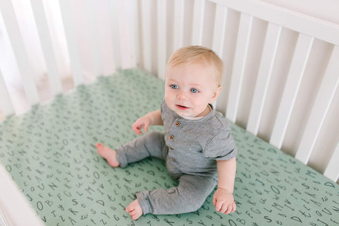 Soft Knit Crib Sheet/Toddler Sheet in Poe by Copper Pearl