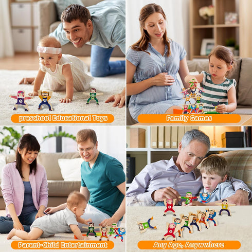 Wooden Stacking Toys, 16Pcs Balancing Building Blocks Game for 3-6 Years Old Kids, Circus Hercules Acrobatic Troupe Toy