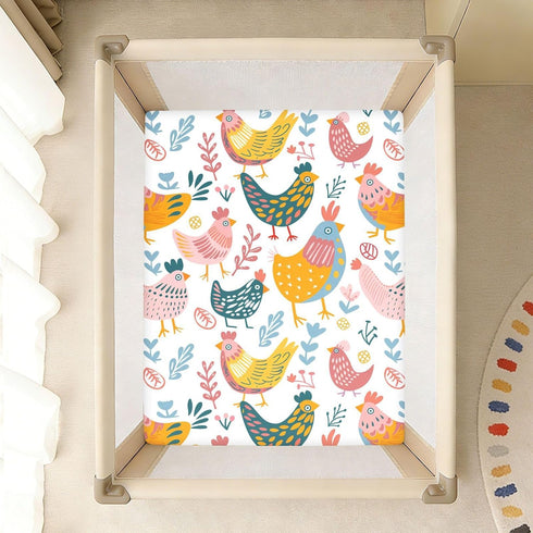 KICPOAY 52x28 Chick Happy Easter Toddler Bed Crib Sheets Baby Crib Sheets Cover for Soft Mini Crib Mattress