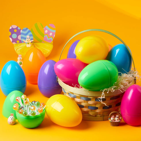 12 6 Inches JOYIN Pcs Large Plastic Easter Eggs, Colorful Jumbo Eggs Fillable for Easter Themed Hunt Basket Stuffers