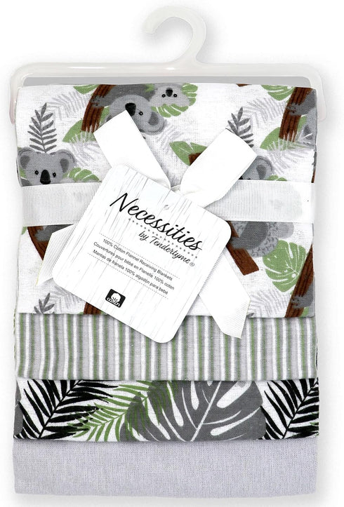 necessities by tendertyme Pack 4, Baby Boys or Baby Girls Tropical Islands Receiving Blankets, of Green, Gray