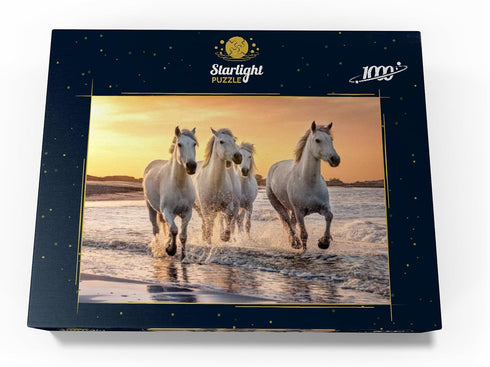 1000 MyPuzzle White Camargue Horses Galloping On A Beach in France - Premium Piece Jigsaw Puzzle for Adults