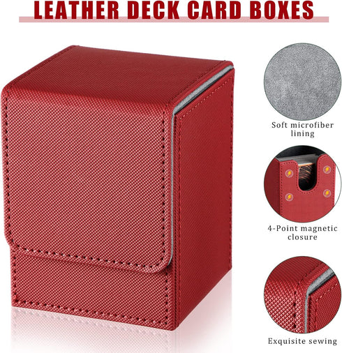 6 Pack Leather Deck Card Boxes - Magnetic Playing Card Storage Box for 100+ Cards Compatible with MTG TCG
