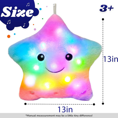 13" Cuteoy Musical Rainbow Star Plush Pillow Glowing Twinkle Night Light Stuffed Animal LED Toys Adjustable Volume