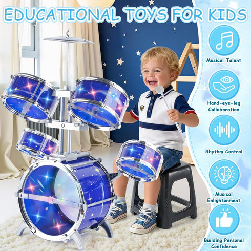 PaLeyFer Set Upgraded Kids Drum for Toddlers w/ Light (All Plastic), Musical Gifts Toys for Boys Girls, Kids Jazz Drum
